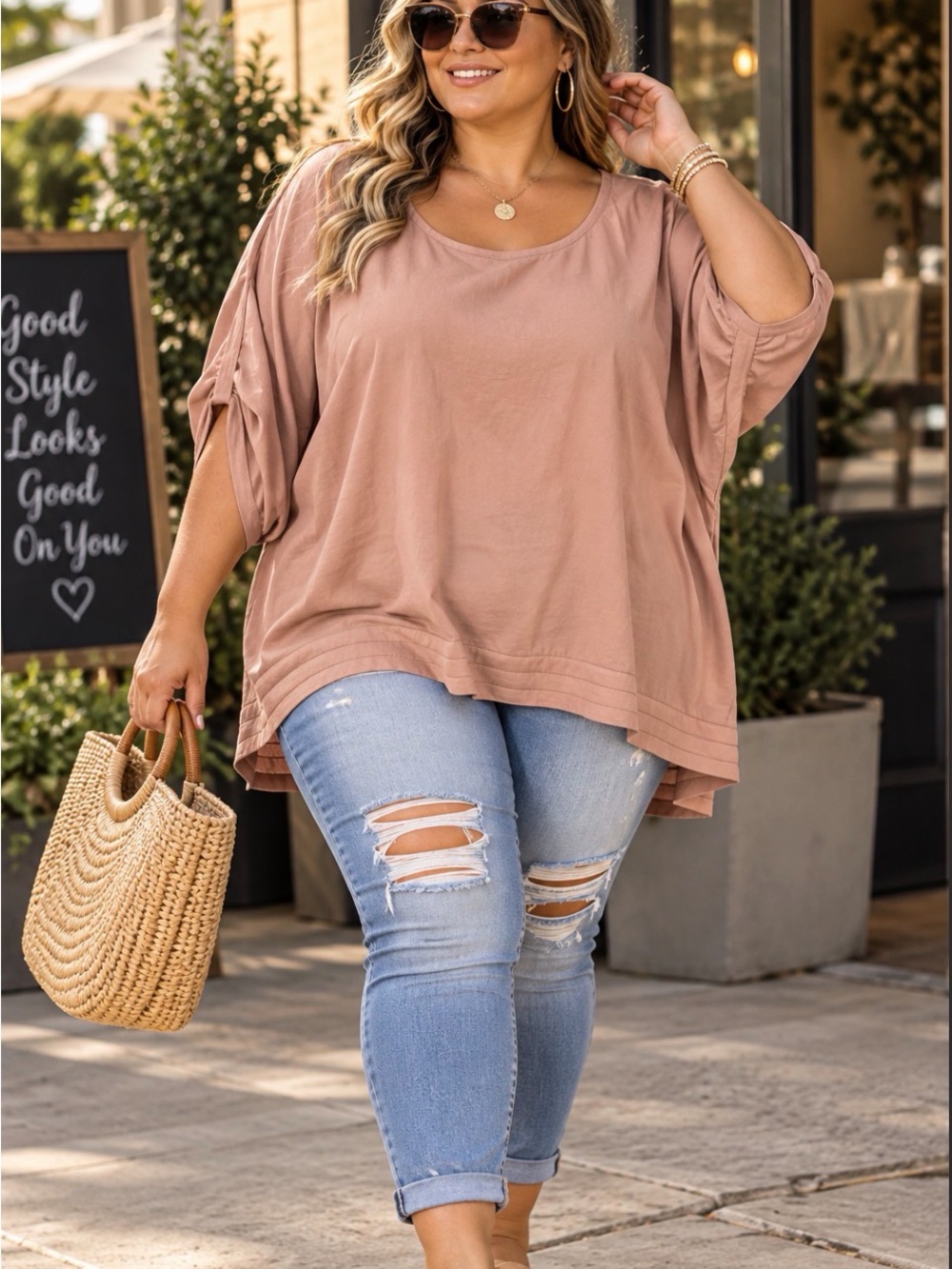 Sew In Love Oversized Scoop-Neck Top in Dusty Mauve